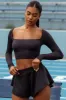Soft Rib Scoop Neck Long Sleeve Top in Washed Black sold by Oh Polly