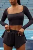 Soft Rib Scoop Neck Long Sleeve Top in Washed Black sold by Oh Polly
