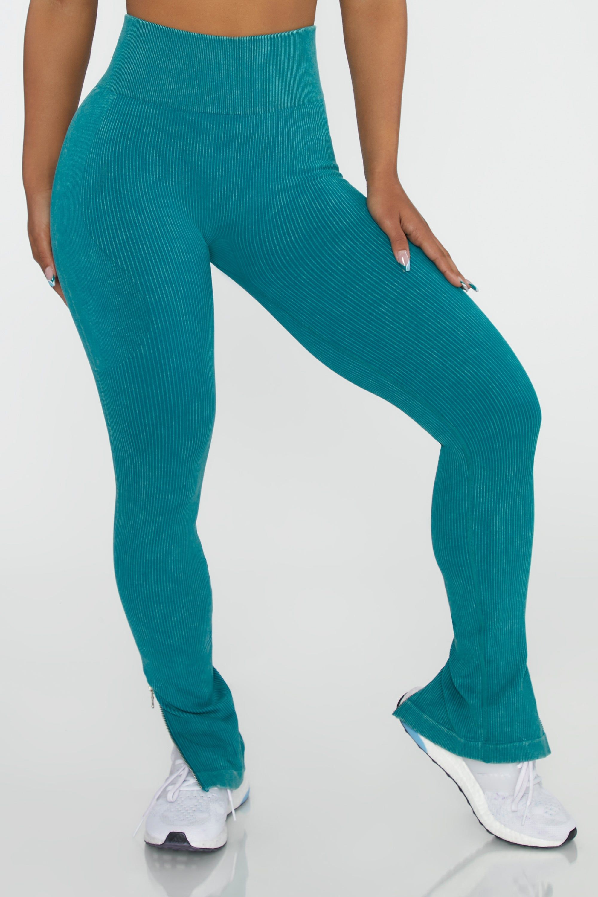 Petite Side Zip Flare Leggings in Teal sold by Oh Polly product image thumbnail 2