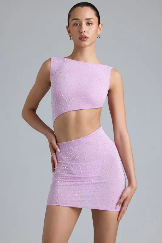 Embellished Cut-Out Mini Dress in Violet Pink sold by Oh Polly