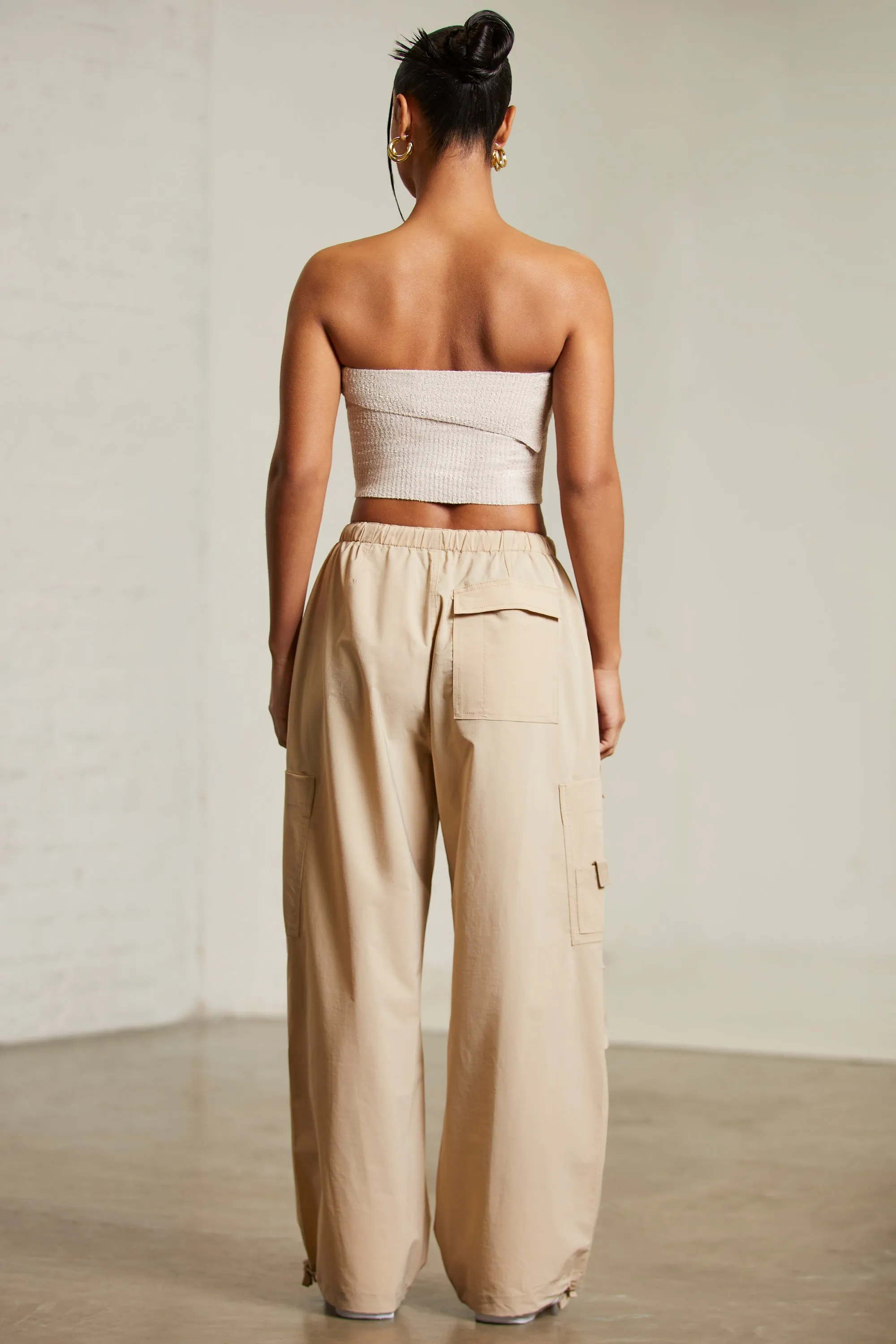 Wide Leg Cargo Trousers in Beige sold by Oh Polly product image thumbnail 2