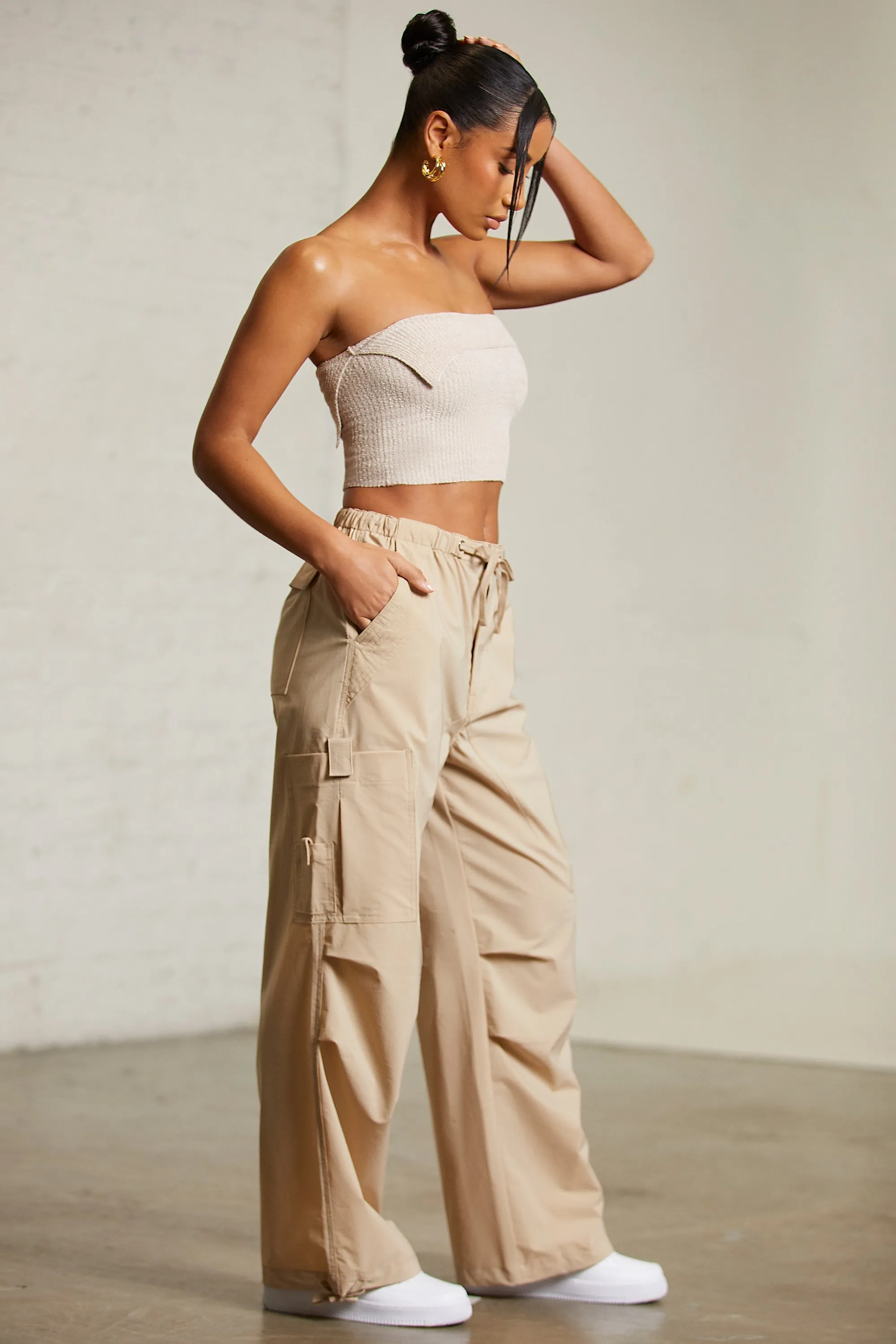 Wide Leg Cargo Trousers in Beige sold by Oh Polly product image thumbnail 3