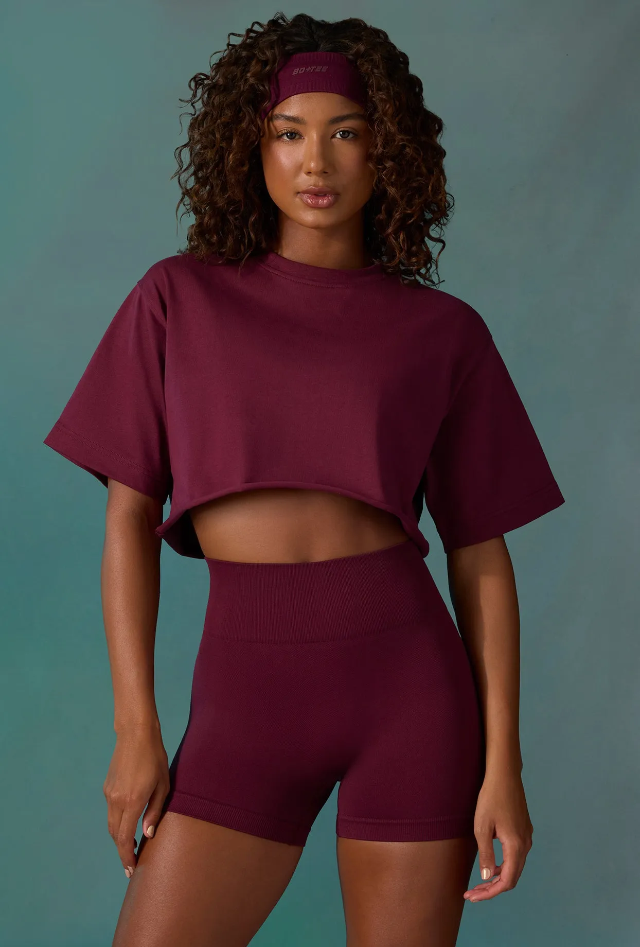 Cotton Cropped Oversized T-Shirt in Plum sold by Oh Polly