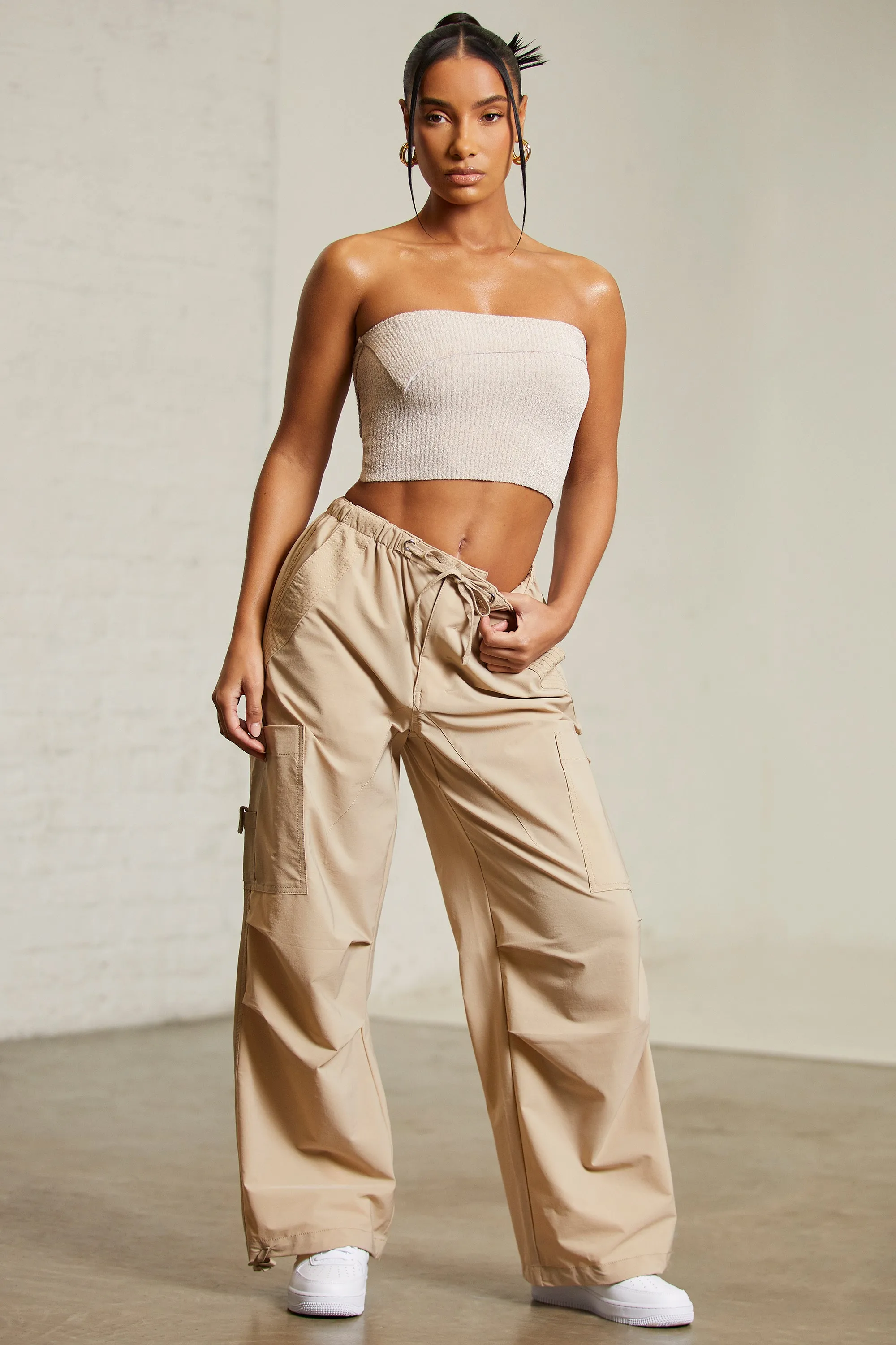Wide Leg Cargo Trousers in Beige sold by Oh Polly product image thumbnail 5