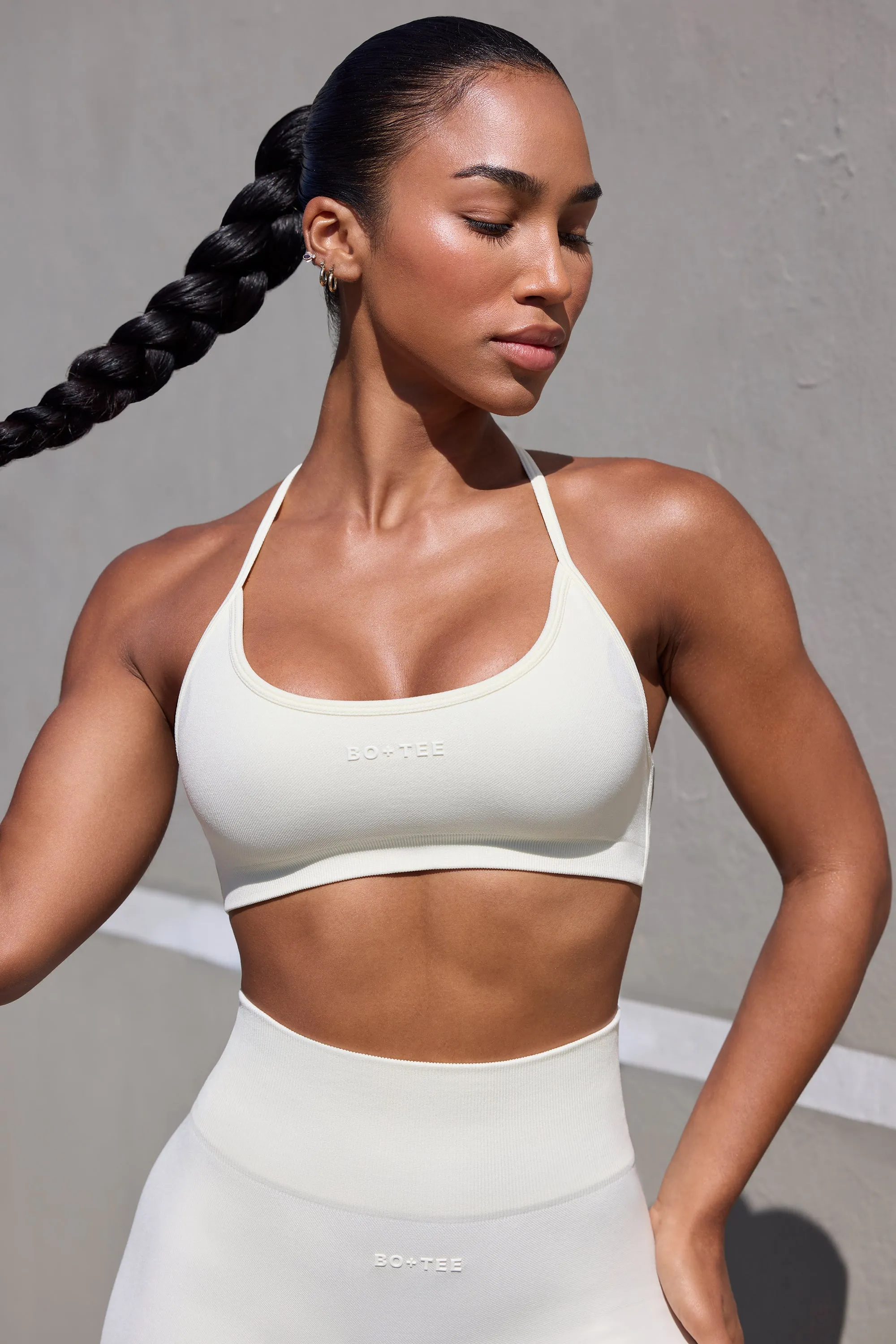 Super Sculpt Seamless Open Back Sports Bra in Eggshell sold by Oh Polly product image thumbnail 5