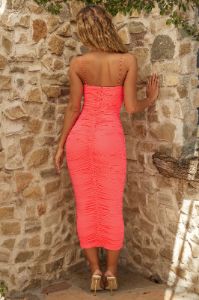 Keep It Simple Ruched Midaxi Dress in Coral sold by Oh Polly