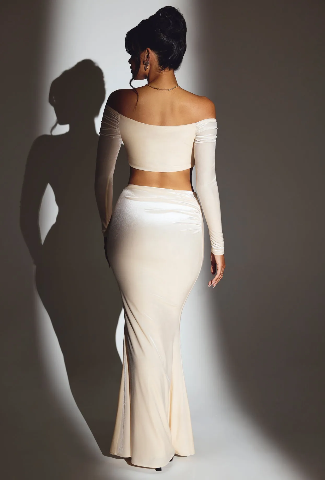 Velvet Mid-Rise Maxi Skirt in Ivory sold by Oh Polly product image thumbnail 2