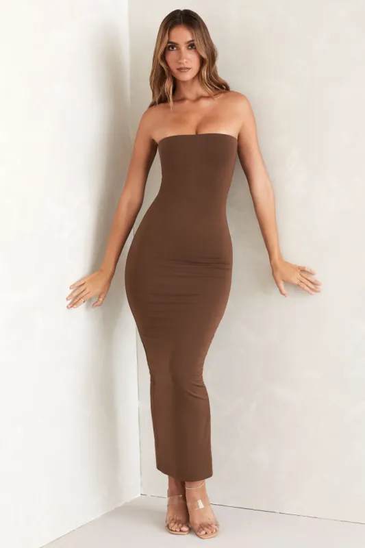 Bandeau Maxi Dress in Brown sold by Oh Polly