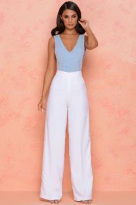 Thrill Wide High Waisted Flared Wide Leg Trousers in White sold by Oh Polly