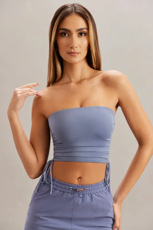 Ruched Bandeau Crop Top in Blue sold by Oh Polly