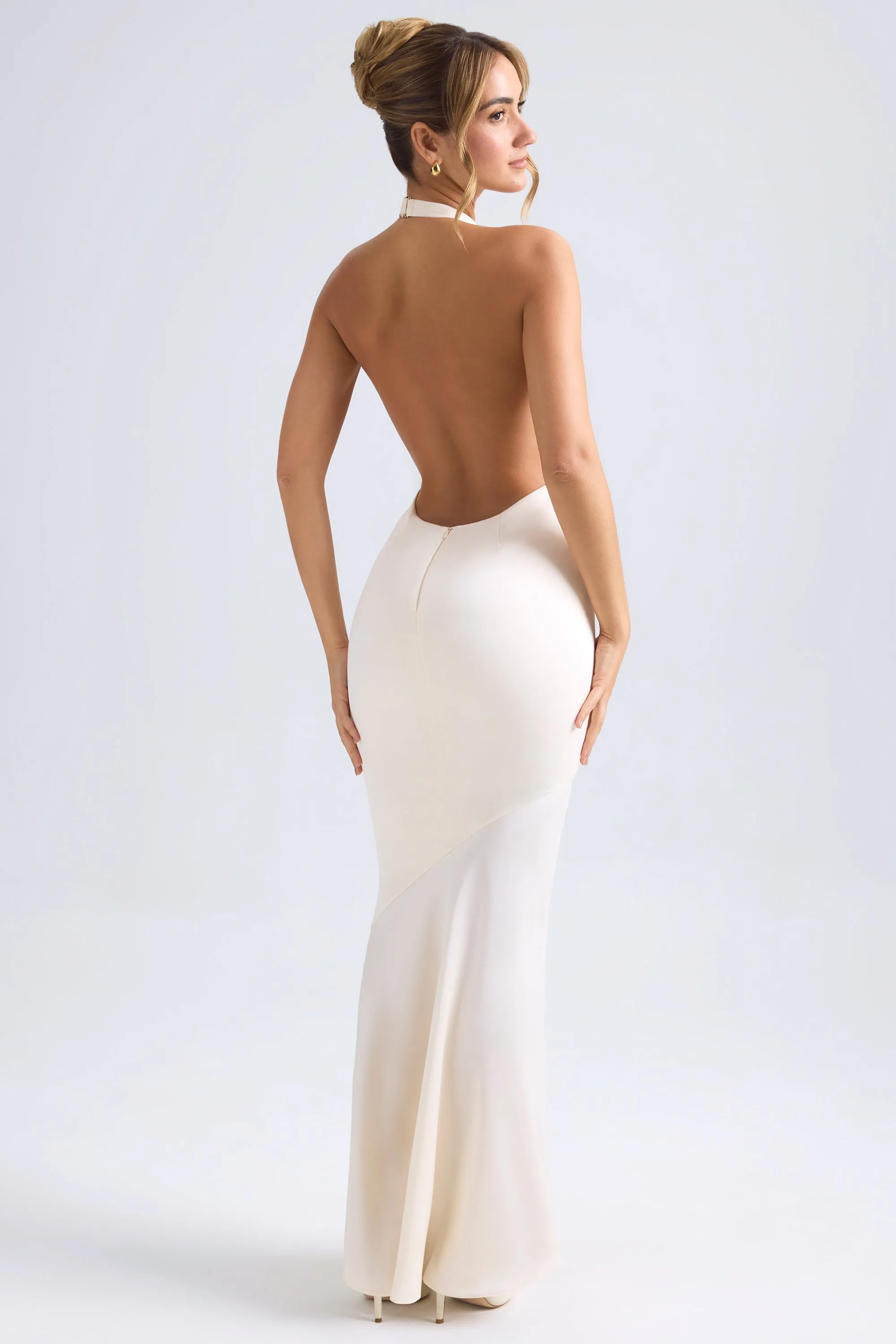 Backless Halterneck Fishtail Gown in Ivory sold by Oh Polly product image thumbnail 2
