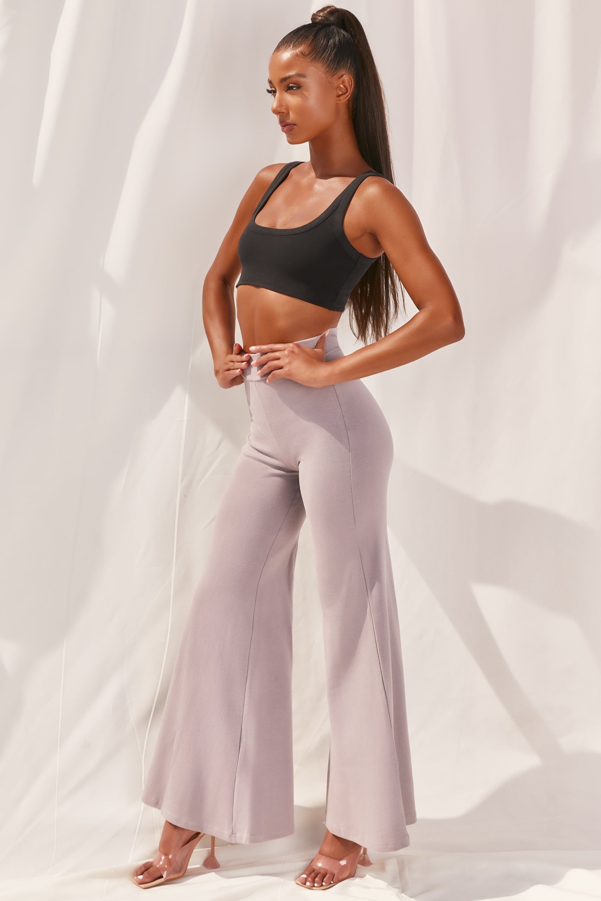 Cutting A Fine Figure Flared Trousers in Taupe sold by Oh Polly product image thumbnail 4