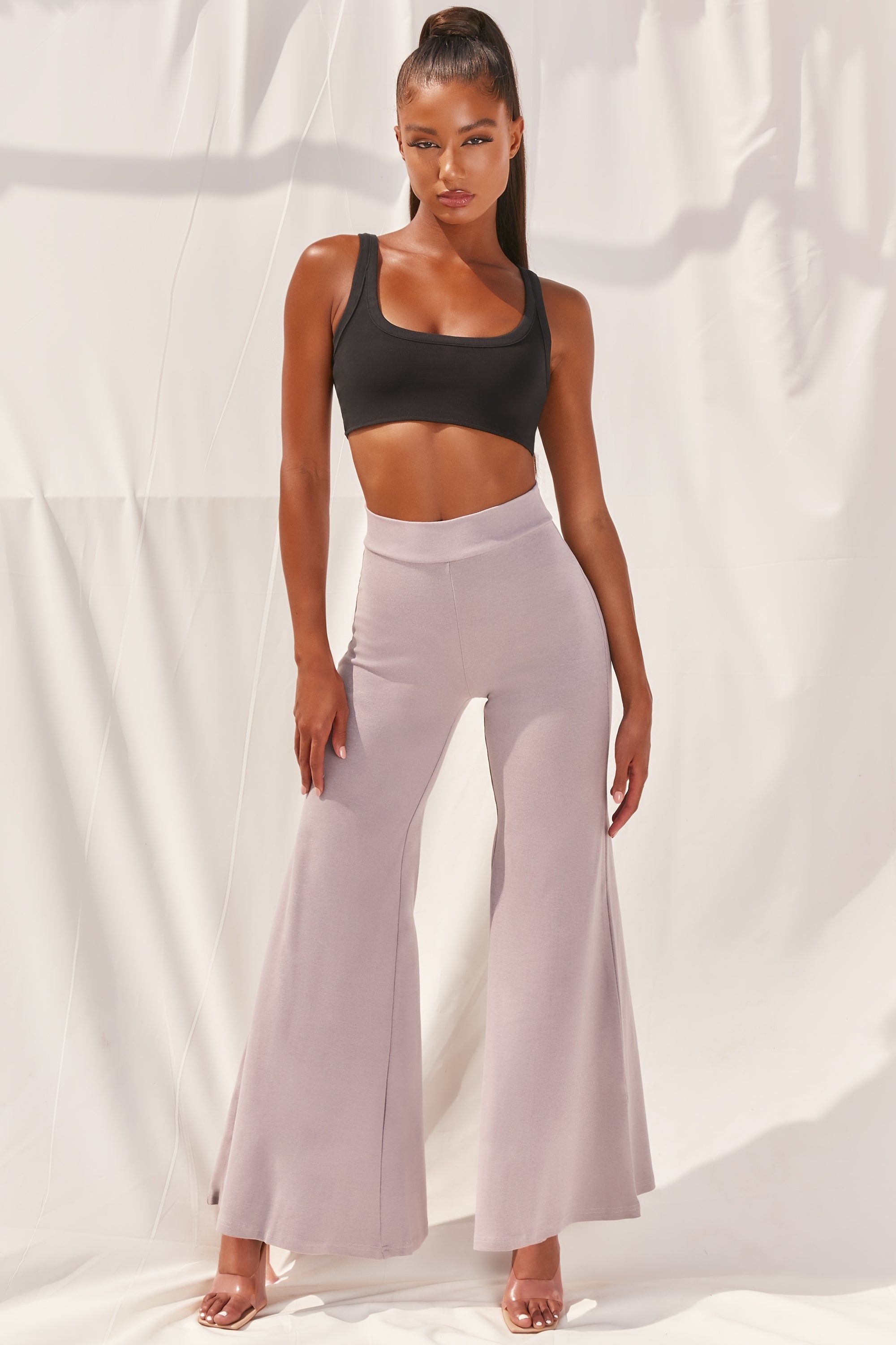 Cutting A Fine Figure Flared Trousers in Taupe sold by Oh Polly product image thumbnail 3