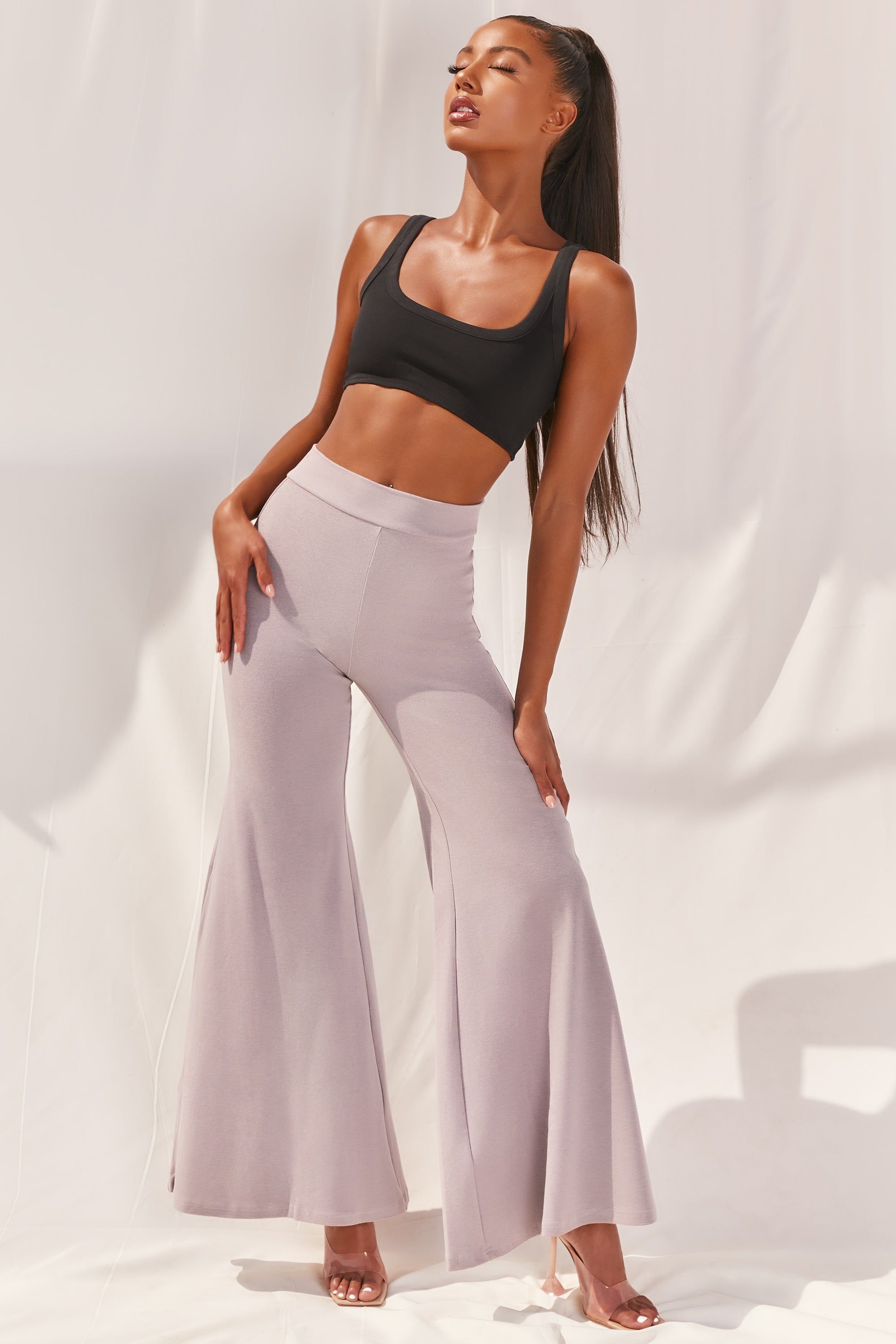 Cutting A Fine Figure Flared Trousers in Taupe sold by Oh Polly product image thumbnail 2