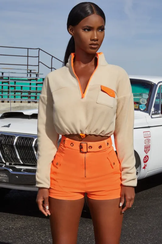 Precious Cargo High Waisted Belted Cargo Shorts in Orange sold by Oh Polly