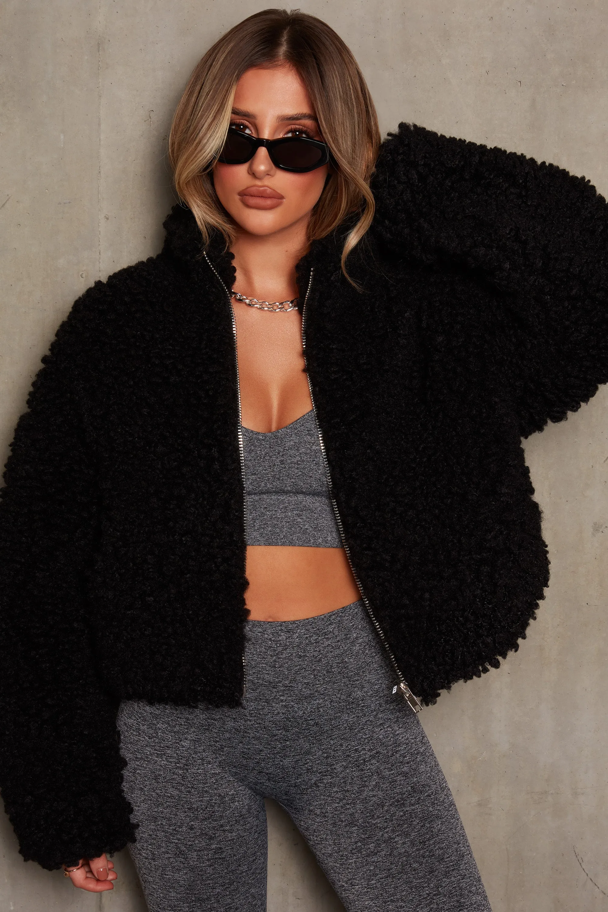 Oversized Boucle Teddy Coat in Black sold by Oh Polly product image thumbnail 5