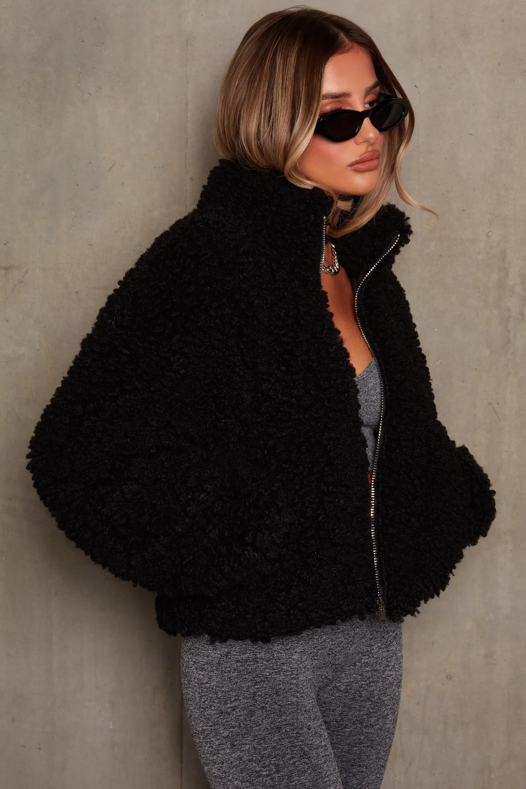 Oversized Boucle Teddy Coat in Black sold by Oh Polly product image thumbnail 2
