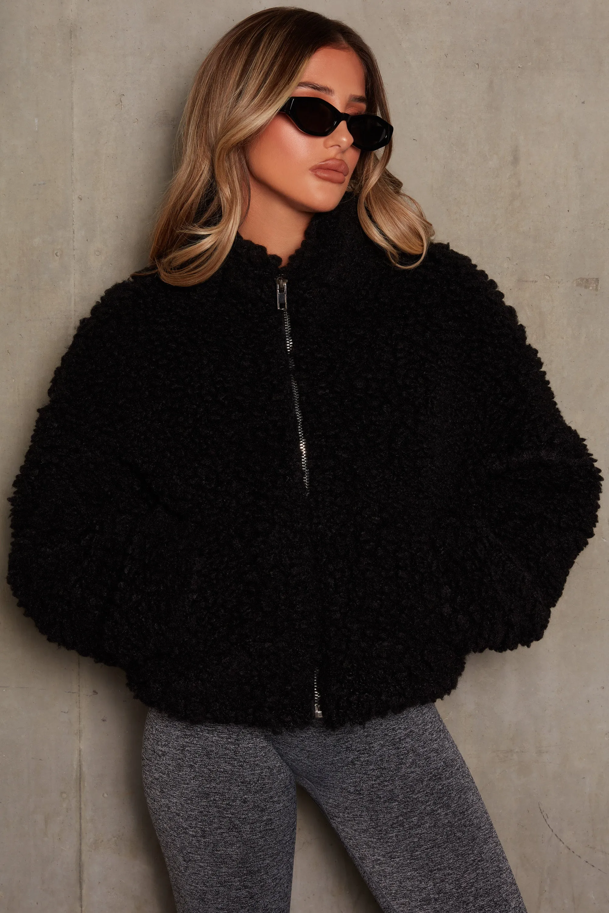 Oversized Boucle Teddy Coat in Black sold by Oh Polly product image thumbnail 4