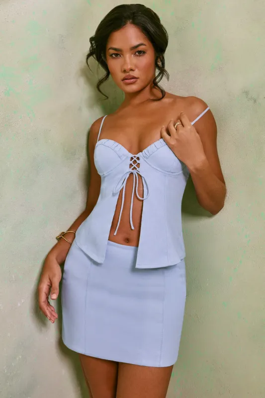 Mid Rise Linen Mini Skirt in Sky Grey sold by Oh Polly