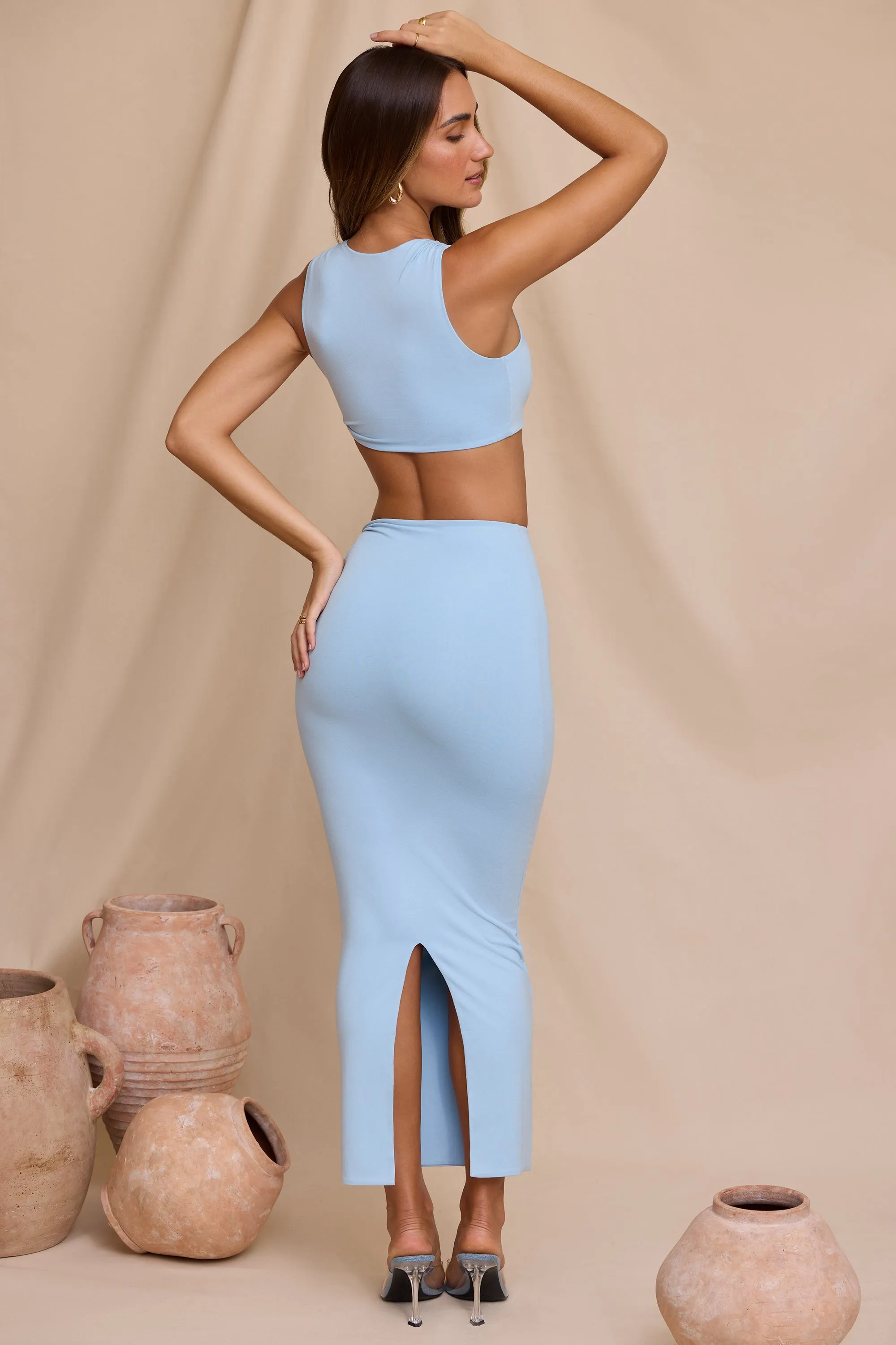 Mid Rise Twist Maxi Skirt in Sky Blue sold by Oh Polly product image thumbnail 2