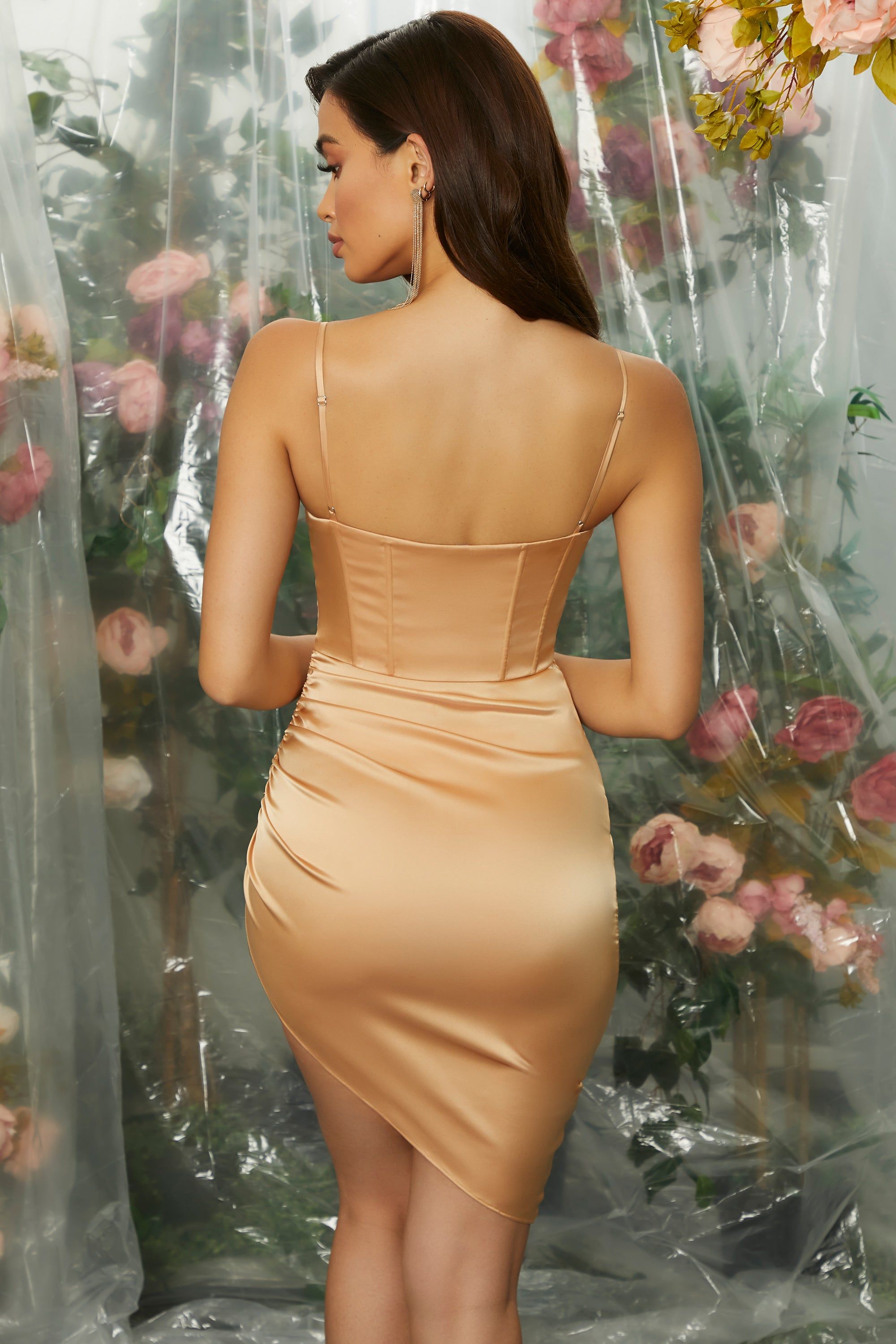 ★SCULPTOR★ Unbalance Cowl Satin Dress Coral SC22A312PK Coral Cowl Neck Satin Maxi Dress | Dressed In Lucy | SilkFred