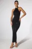 Embellished Halter Neck Low Back Evening Gown in Black sold by Oh Polly