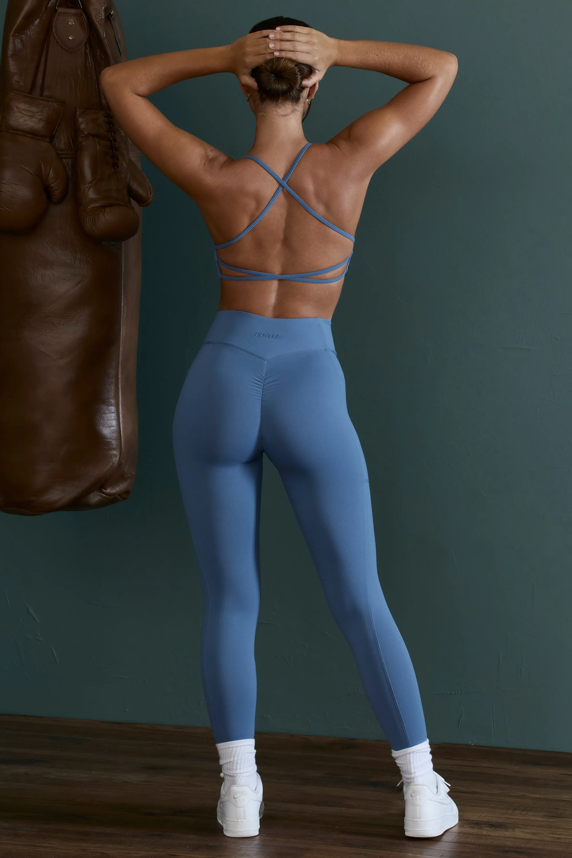 High Waist Wrap Over Leggings in Blue sold by Oh Polly product image thumbnail 2