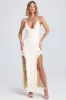 Ruched Ruffle-Trim Maxi Dress in Ivory sold by Oh Polly