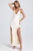 Ruched Ruffle-Trim Maxi Dress in Ivory sold by Oh Polly