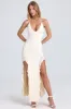 Ruched Ruffle-Trim Maxi Dress in Ivory sold by Oh Polly