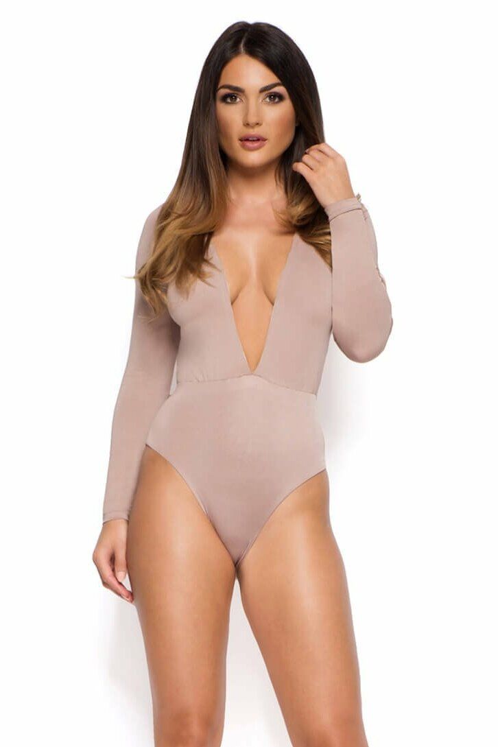 Show Down V Neck Bodysuit in Mocha sold by Oh Polly product image thumbnail 2