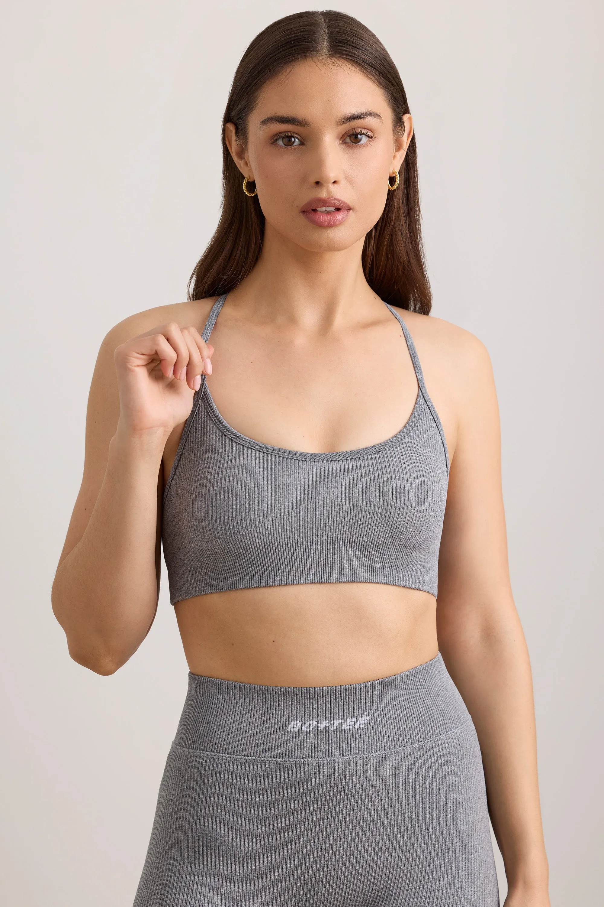 FlexiRib Scoop Neck Sports Bra in Grey Melange sold by Oh Polly product image thumbnail 5