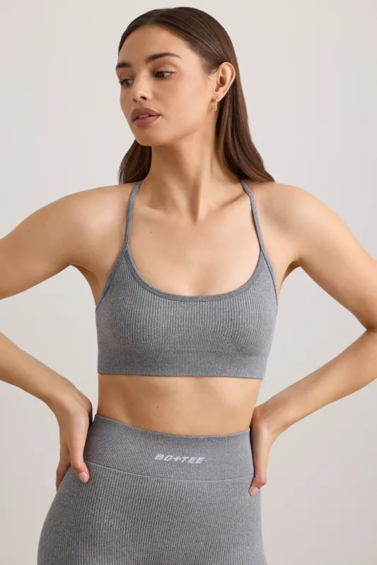 FlexiRib Scoop Neck Sports Bra in Grey Melange sold by Oh Polly