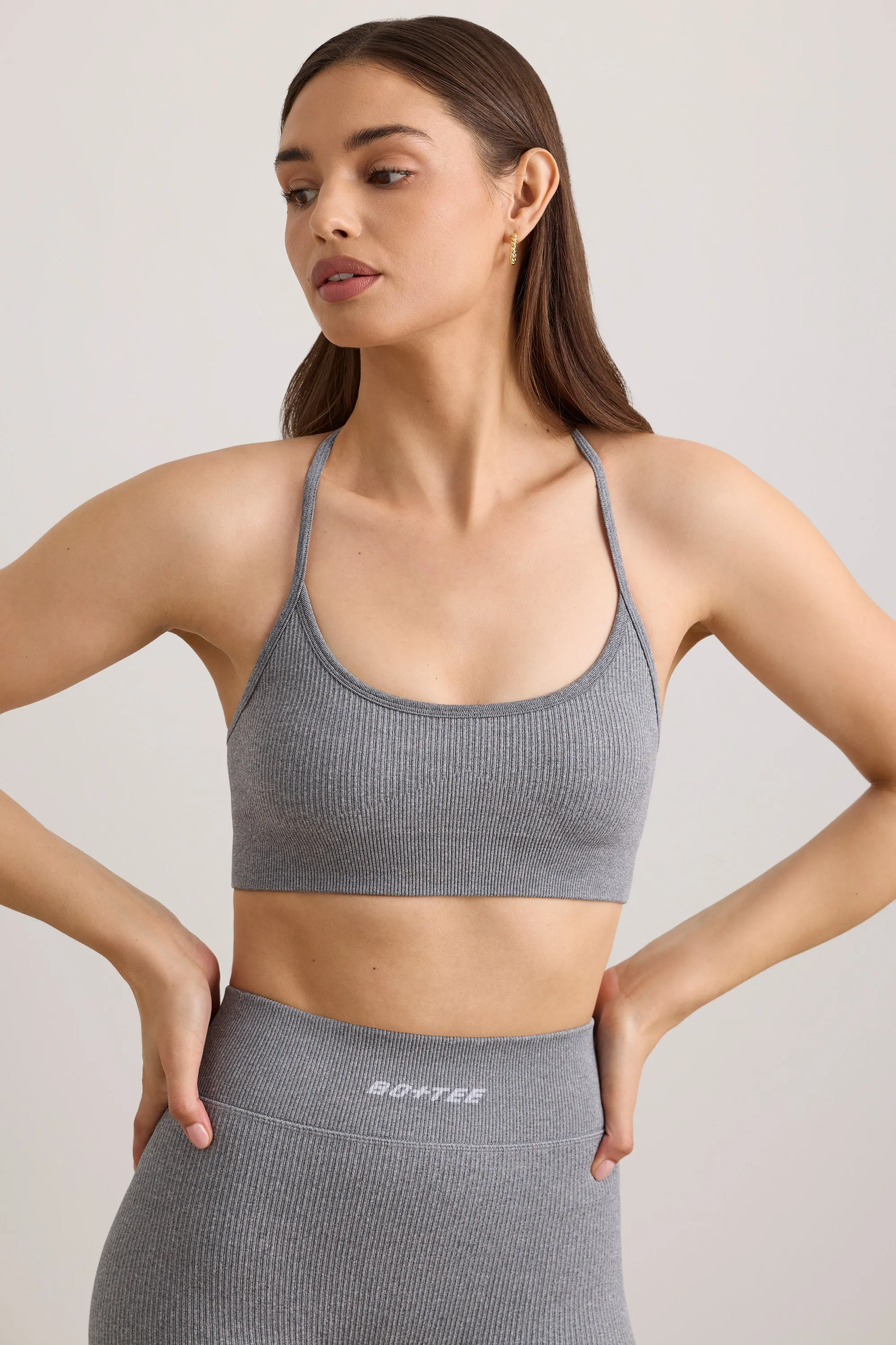 FlexiRib Scoop Neck Sports Bra in Grey Melange sold by Oh Polly