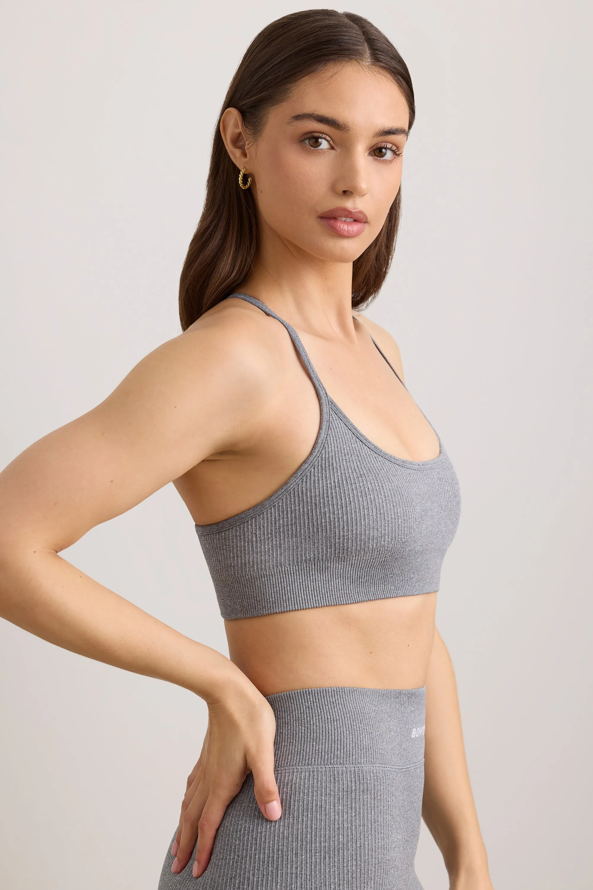 FlexiRib Scoop Neck Sports Bra in Grey Melange sold by Oh Polly product image thumbnail 3