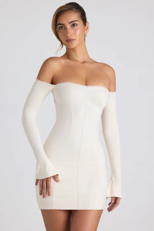 Modal Off-Shoulder Lace-Trim Mini Dress in Ivory sold by Oh Polly