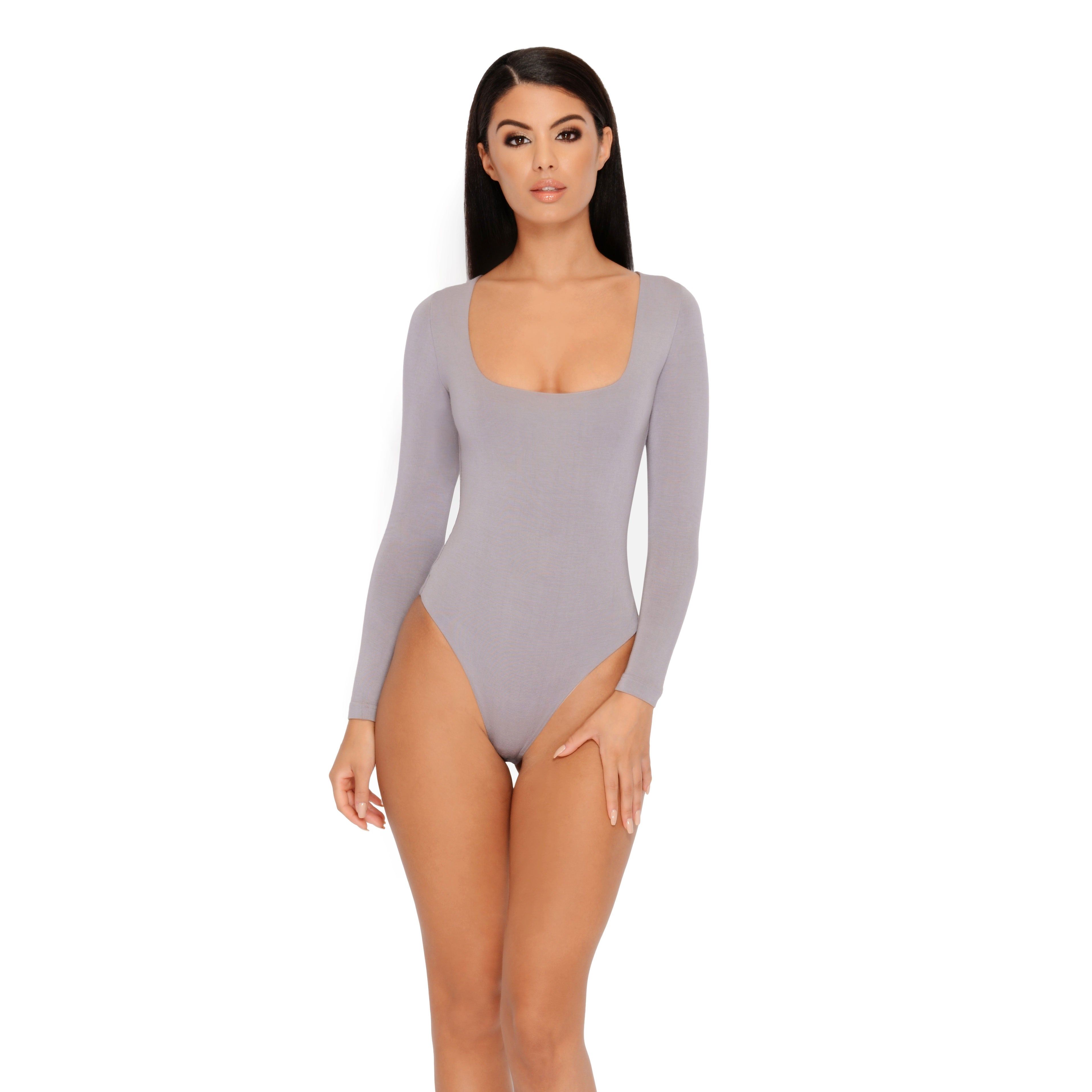 What's The Scoop Double Layered Long Sleeve Bodysuit in Taupe sold by Oh Polly product image thumbnail 3