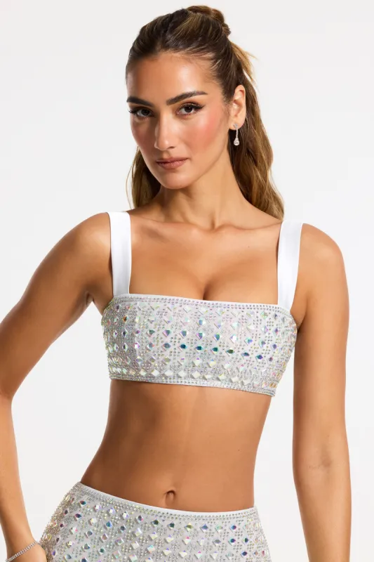Embellished Square Neck Crop Top in Silver sold by Oh Polly