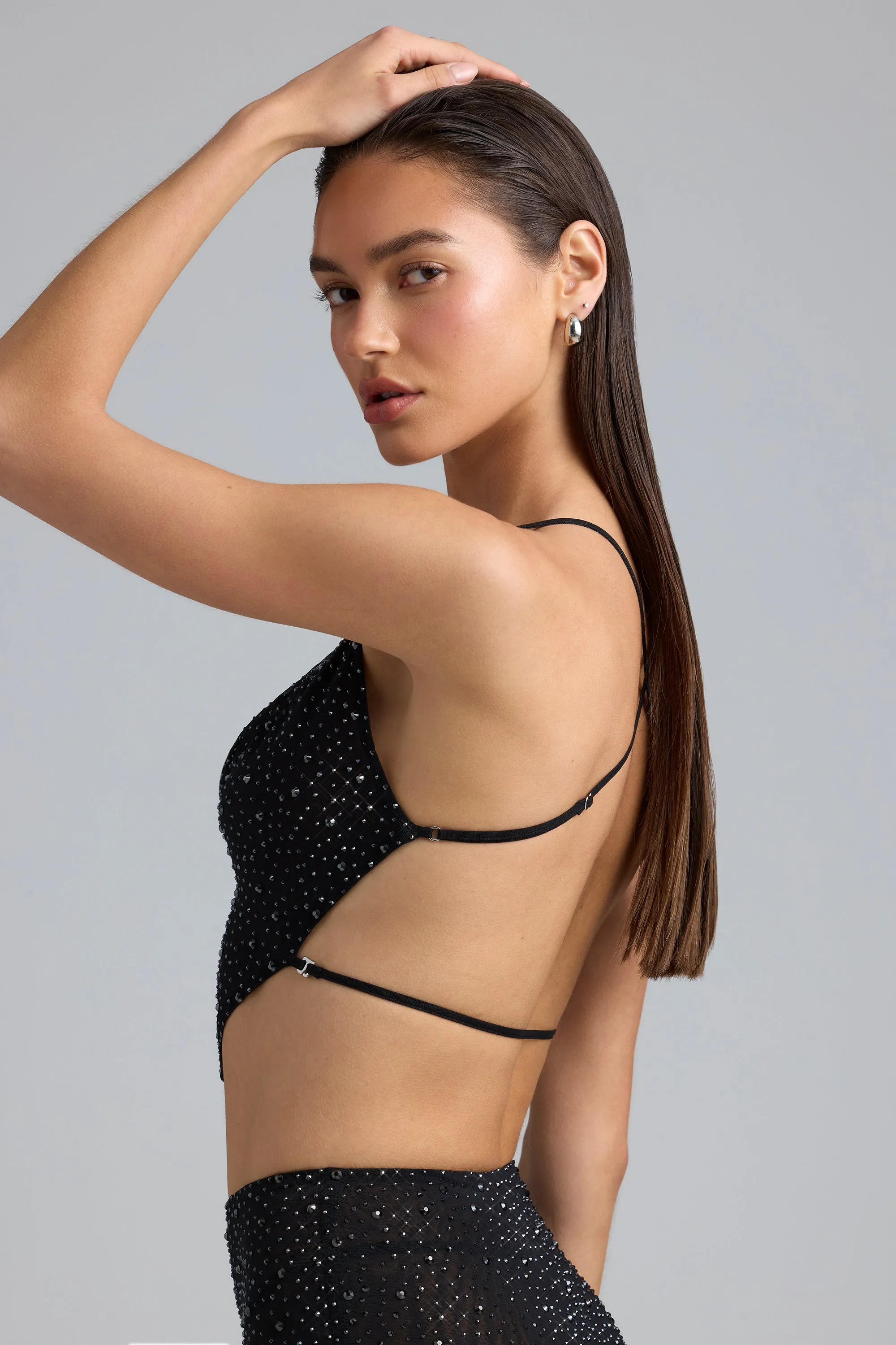 Embellished Cowl-Neck Crop Top in Black sold by Oh Polly product image thumbnail 3