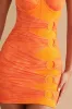 Ruched Corset Ring Detail Mini Dress in Orange Print sold by Oh Polly