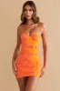 Ruched Corset Ring Detail Mini Dress in Orange Print sold by Oh Polly