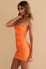 Ruched Corset Ring Detail Mini Dress in Orange Print sold by Oh Polly