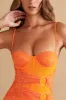 Ruched Corset Ring Detail Mini Dress in Orange Print sold by Oh Polly