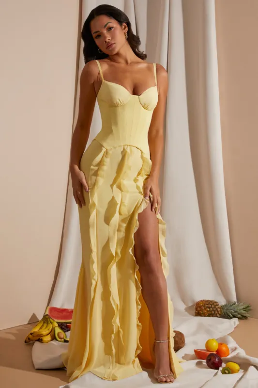Corset Frill Skirt Maxi Dress in Yellow Parallel