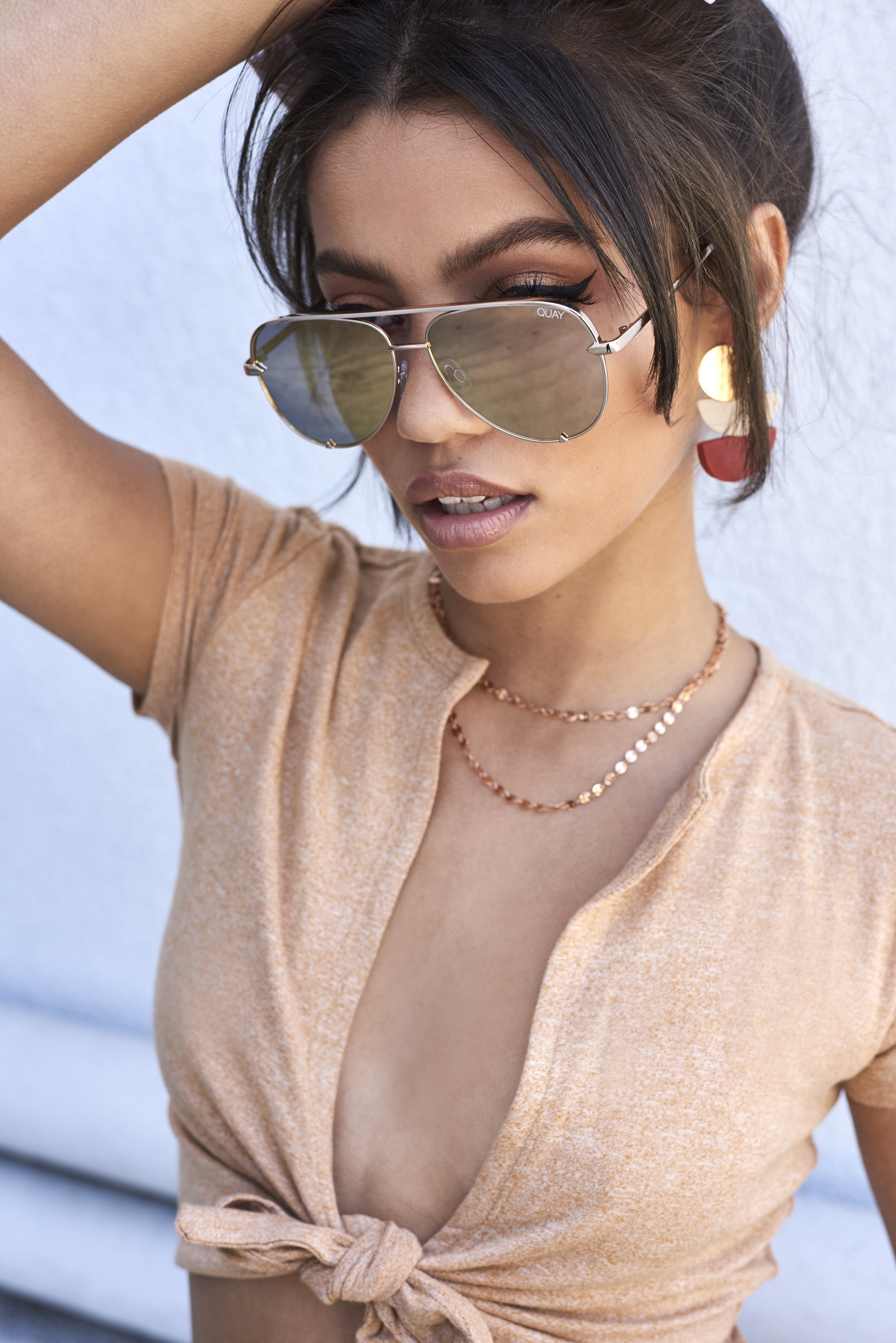 High Key Mini Sunglasses in Gold sold by Oh Polly