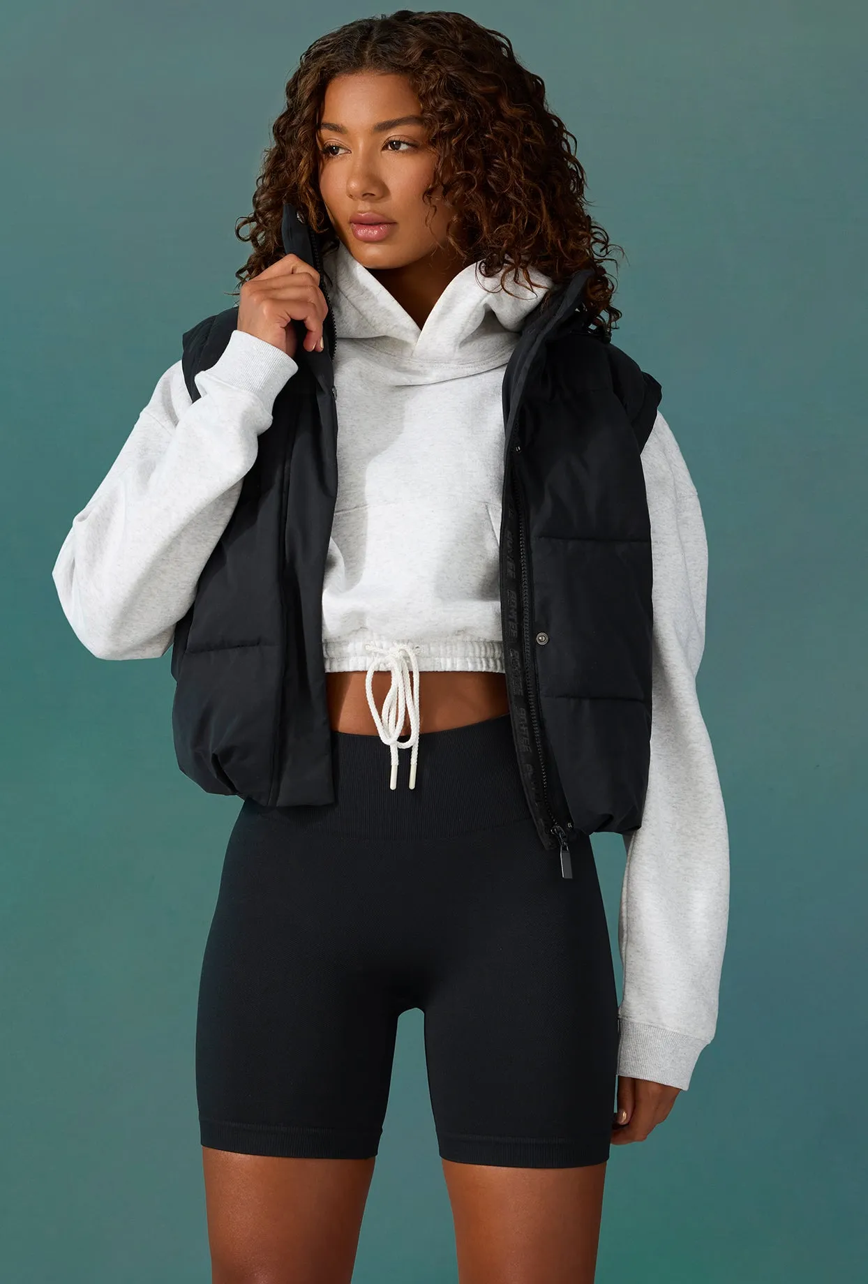 Cropped Drawstring Hooded Sweatshirt in Grey Marl sold by Oh Polly product image thumbnail 5