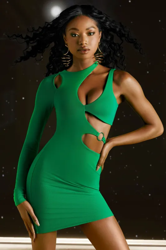 Asymmetric Cut Out Mini Dress in Green sold by Oh Polly