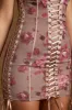 Lace Up Corset Bandeau Micro Mini Dress in Beige Print sold by Oh Polly