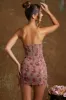 Lace Up Corset Bandeau Micro Mini Dress in Beige Print sold by Oh Polly