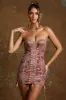 Lace Up Corset Bandeau Micro Mini Dress in Beige Print sold by Oh Polly